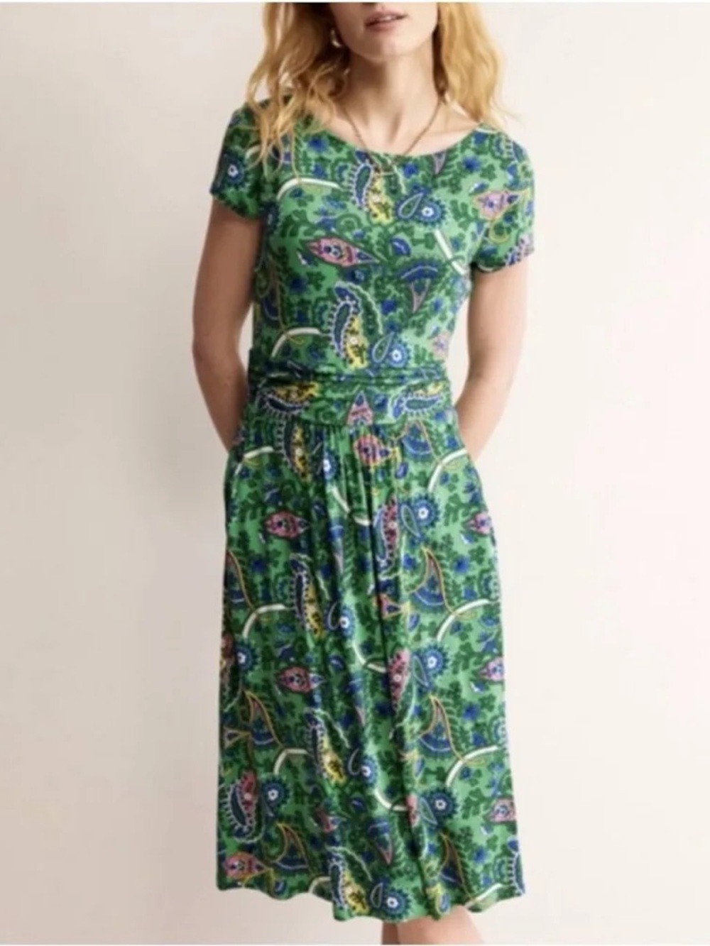Boden Amelie Paisley Short Sleeve Jersey Midi Dress Size US 10 - Picture 4 of 6